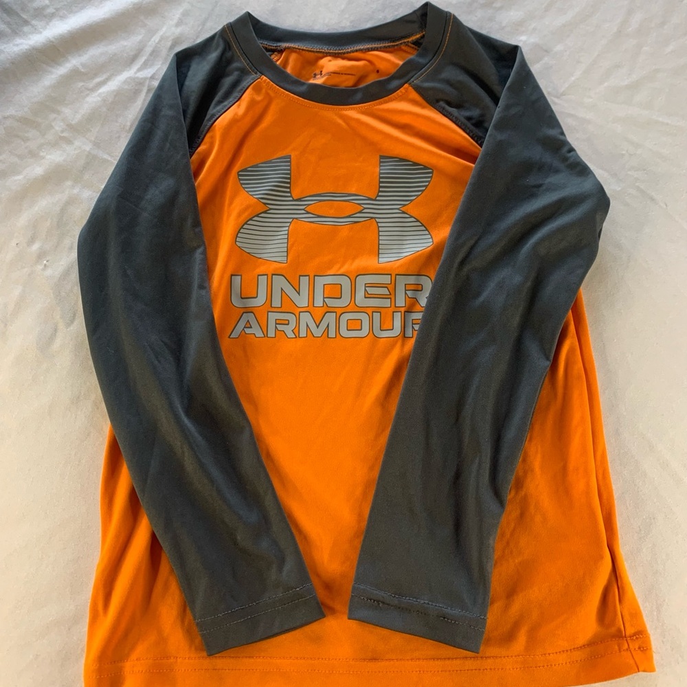 Under Armour Kids Orange and Gray Long Sleeve Shirt Size 6